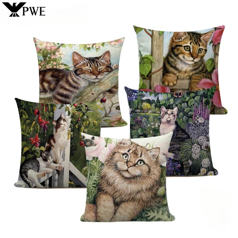 Axyaa Cat Garden Relax Pillowcase