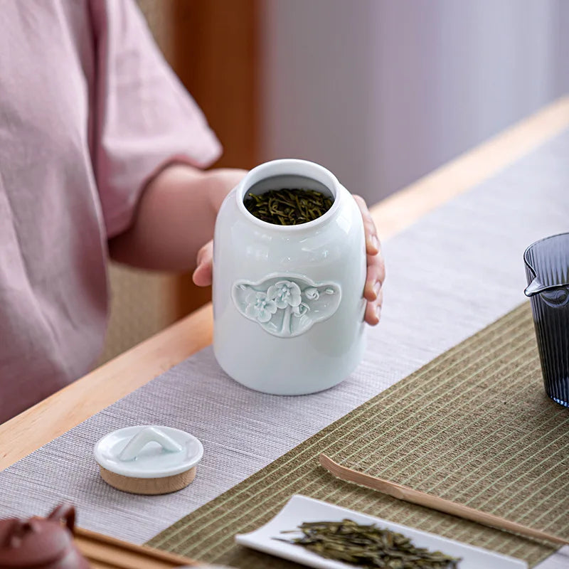 Axya Embossed Flower Tea Pot & Sealed Storage Jars - Kitchen Container & Coffee Can