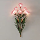 Axyaa White Pink Flower Wall Light - French Rural Leaf Bedside Lamp