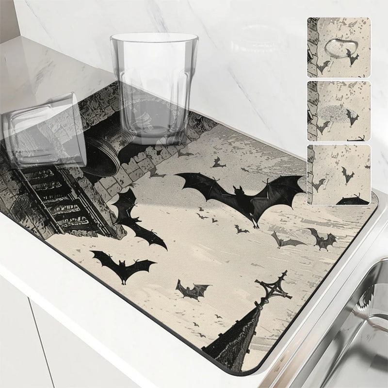 Axyaa Halloween Bat Church Bell Absorbent Drying Mat