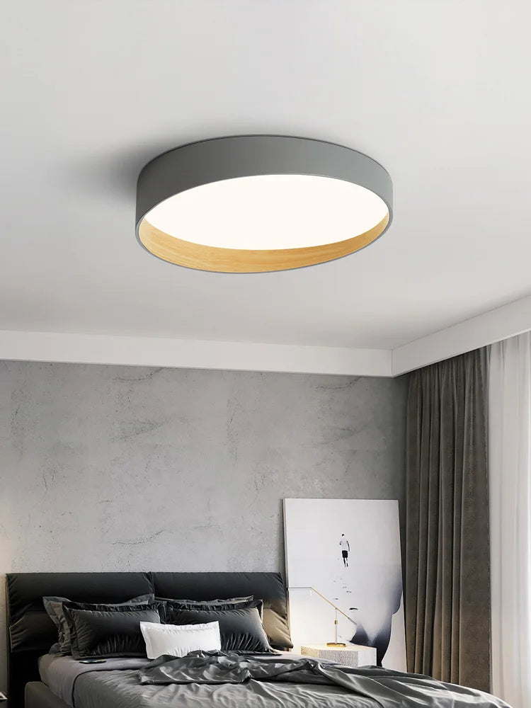 Axyaa Round LED Ceiling Lamp Wood Grain Modern Living Room Light