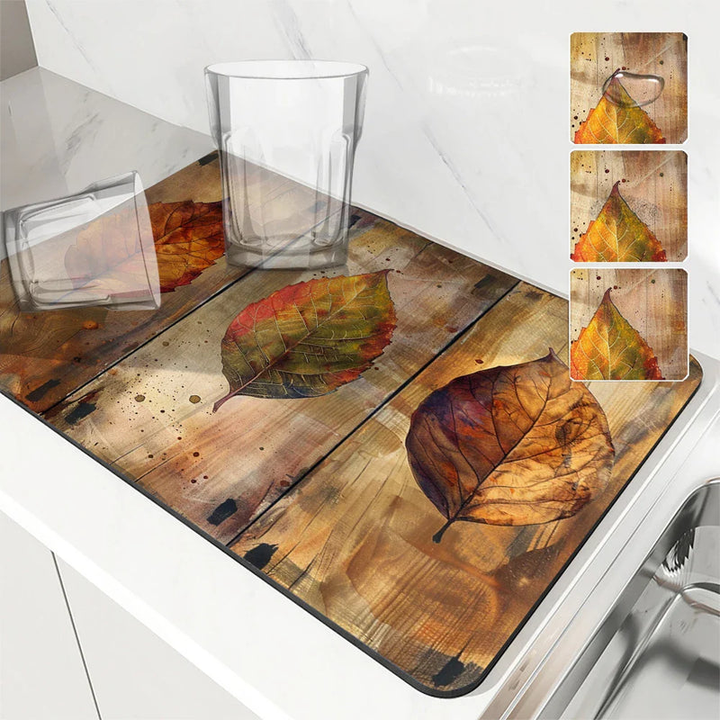 Axyaa Maple Anti-Skid Kitchen Mat: Absorbent, Quick Dry, Non-Slip Tray Pad
