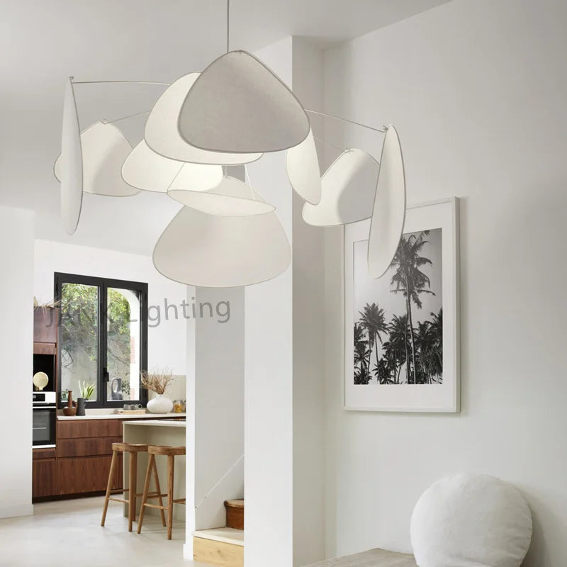 Axyaa White Fabric Screen Chandelier: Elegant Leaf Grid Suspension Lighting