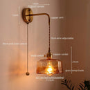 Axyaa Glass Copper LED Wall Lamp Sconce Vintage Style for Bedroom Dining Room
