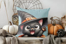 Axyaa Cute Witch Cat Halloween Pillow Cover Pattern Cushion Cover for Sofa Bedroom Car