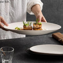 Axyaa Matte Striped Oval Ceramic Fish Plate for Molecular Cuisine Tableware