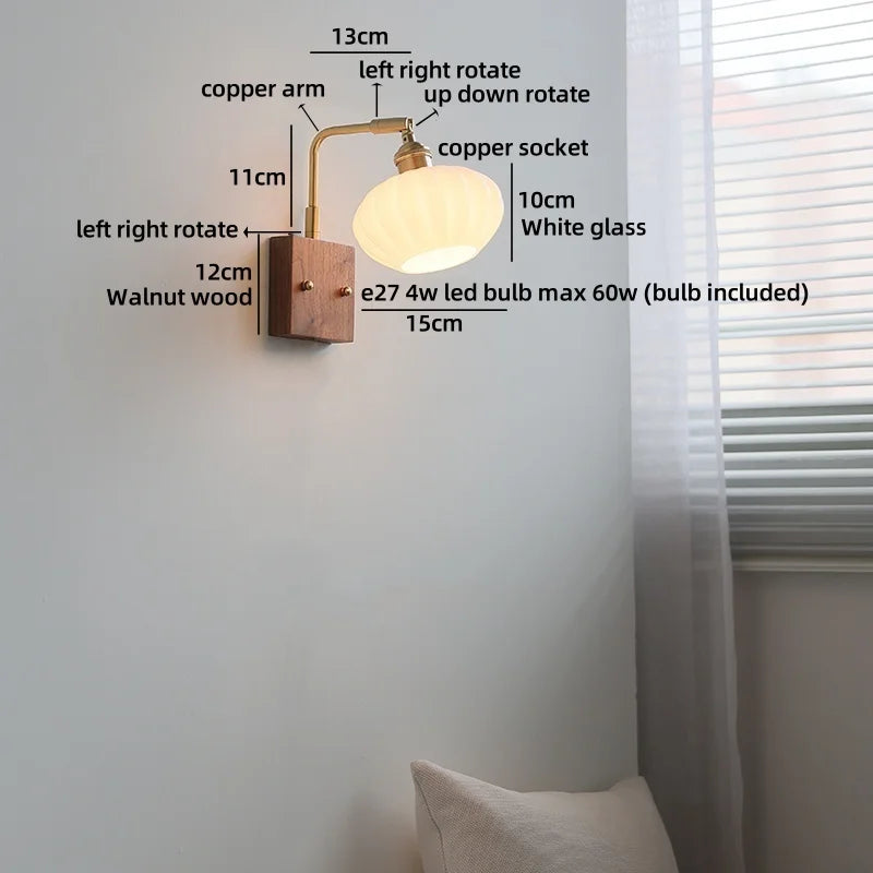 Axyaa White Pumpkin Glass LED Wall Lamp for Children's Living Room