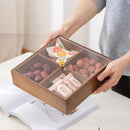 Axyaa Bamboo Chinese Style Dried Fruit Snack Tray with Lid - Four Squares Storage Box