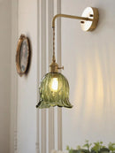 Axyaa Vintage Brass Wall Sconce with Handcrafted Glass Lampshade