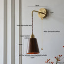 Axyaa Adjustable Wood Copper Wall Light Fixture with Pull Chain Switch