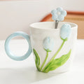 Axyaa Tulip Flower Ceramic Mug: 3D Design, Creative Relief, Ins Style, Coffee Cup