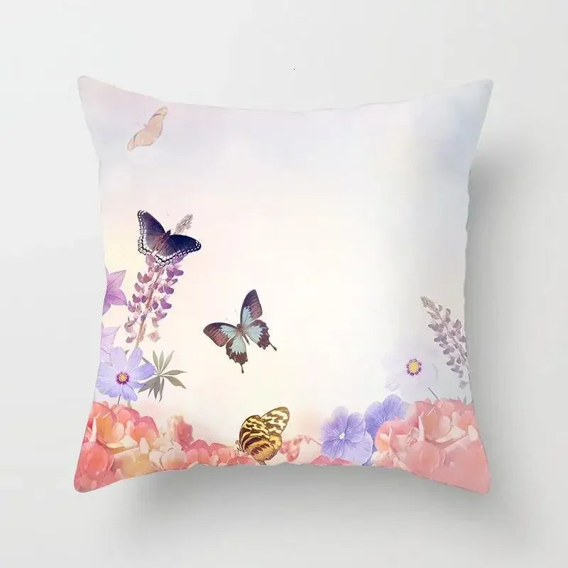 Axyaa Butterfly Flower Polyester Cushion Cover