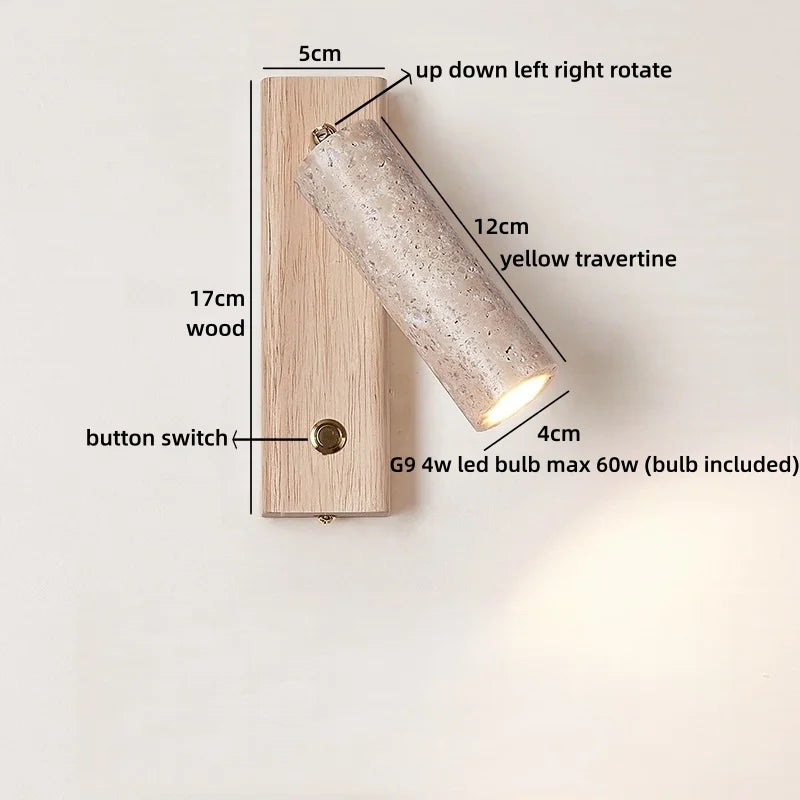 Axyaa LED Wall Light Indoor Up Down Rotate Yellow Travertine Wood Reading Lamp