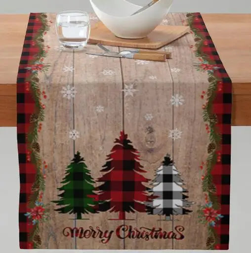 Axyaa Christmas Table Runner with Festive Gnome Tree Snowman Design