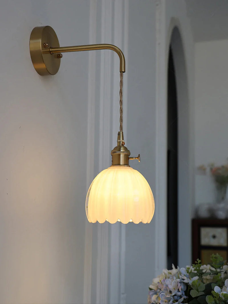 Axyaa Retro Floral Glass Wall Sconce - Modern LED Bedside Lamp