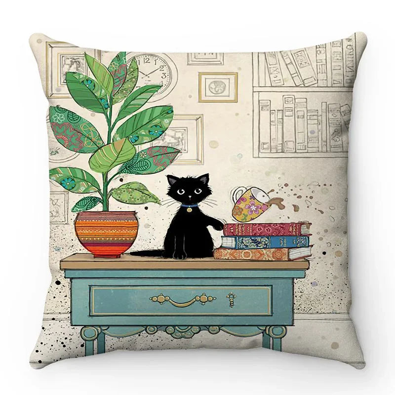Axyaa Cartoon Cat Pattern Sofa Cushion Covers - Lovely Animal Pillowcase