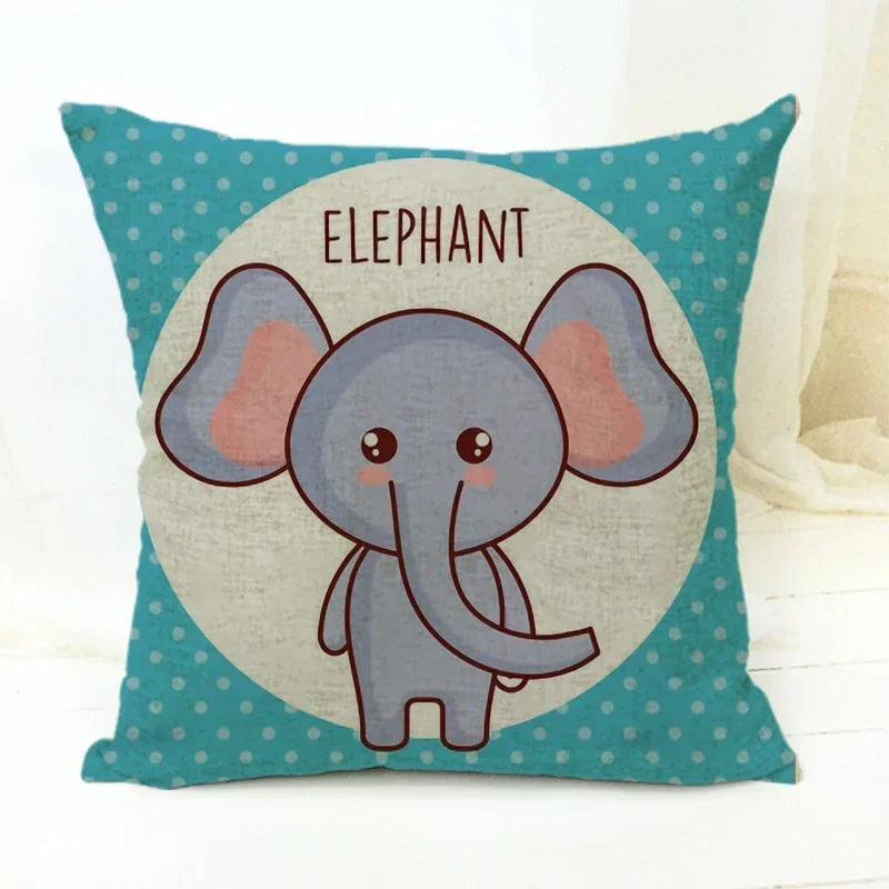 Axyaa Cartoon Animal Print Linen Cushion Cover 45*45cm