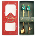Axyaa Christmas Theme Cutlery Set - Elk Deer Christmas Hat Tree Fork Spoon Stainless Steel