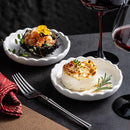 Axyaa White Ceramic Flower Edge Snack Plate Set for Molecular Cuisine & Tableware