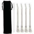 Axyaa Gold Stainless Steel Tea Filter Straws Set with Brush and Bag