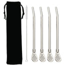 Axyaa Gold Stainless Steel Tea Filter Straws Set with Brush and Bag