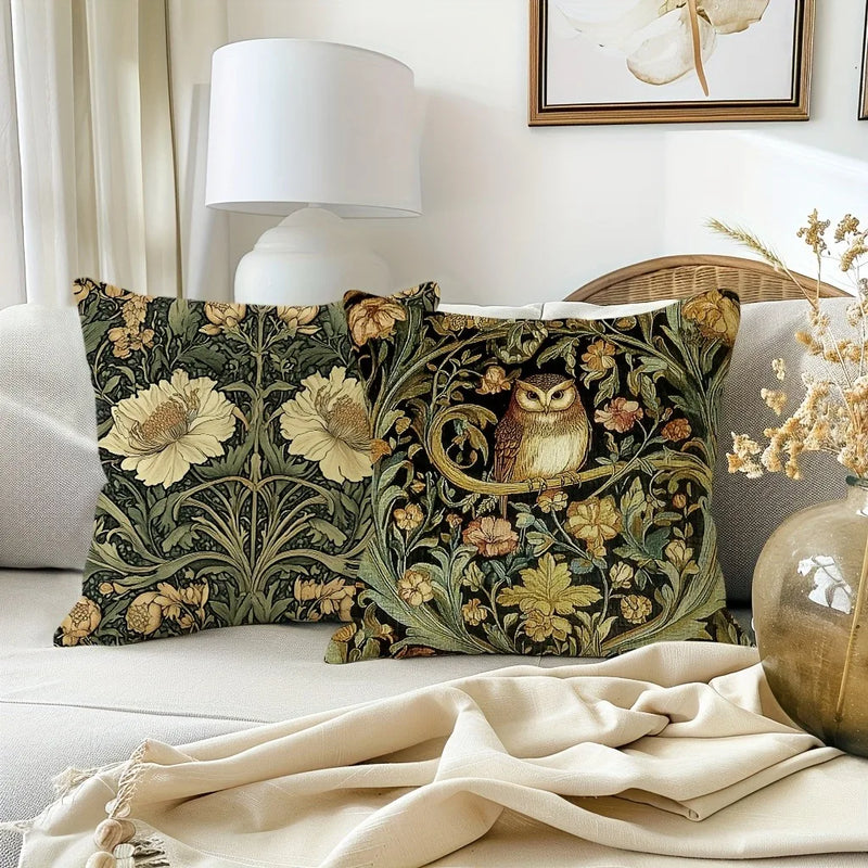 Floral Owl Bird Print Pillowcase for Living Room & Bedroom Decor by Axyaa