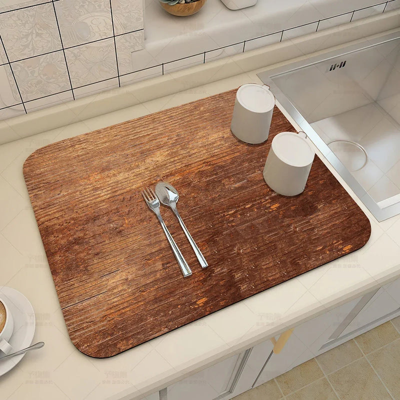 Axyaa Wood Grain Print Placemat Set for Kitchen Tableware, Coffee, and Draining Mats.