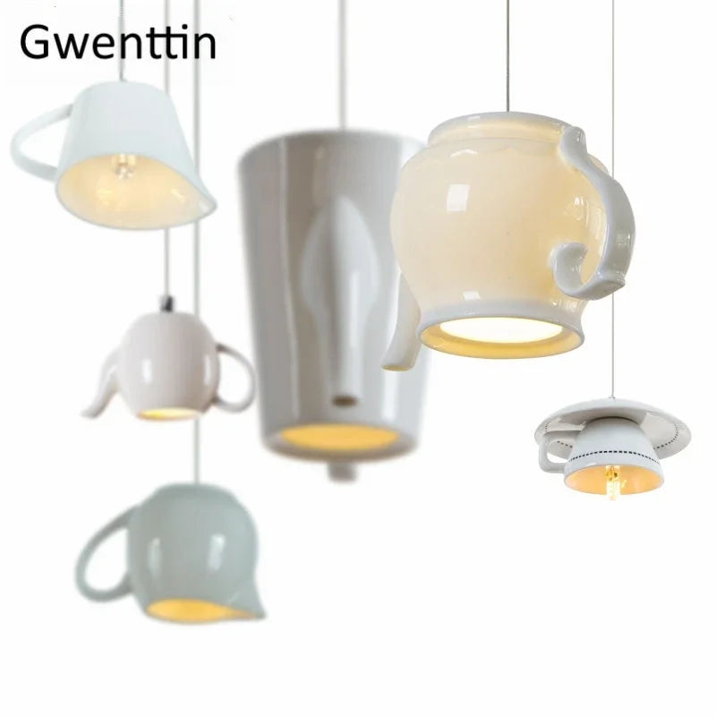 Nordic Cup Teapot Ceramic Pendant Light, Axyaa Modern Kitchen Living Room Lighting