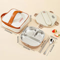 Axyaa Stainless Steel Square Lunch Box with Compartments and Cutlery