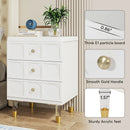 Axyaa 3-Drawer White & Gold Nightstand: Modern Tall Bedside Table with Storage