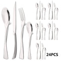 Axyaa 24Pcs Black Stainless Steel Flatware Set Steak Knife Fork Spoon Teaspoon Cutlery