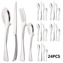Axyaa 24Pcs Black Stainless Steel Flatware Set Steak Knife Fork Spoon Teaspoon Cutlery
