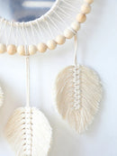 White Leaf Macrame Wall Round Mirror for Home Decor by Axyaa