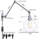 Axyaa Retro Loft Pull Chain Wall Light Chrome Glass Fixture