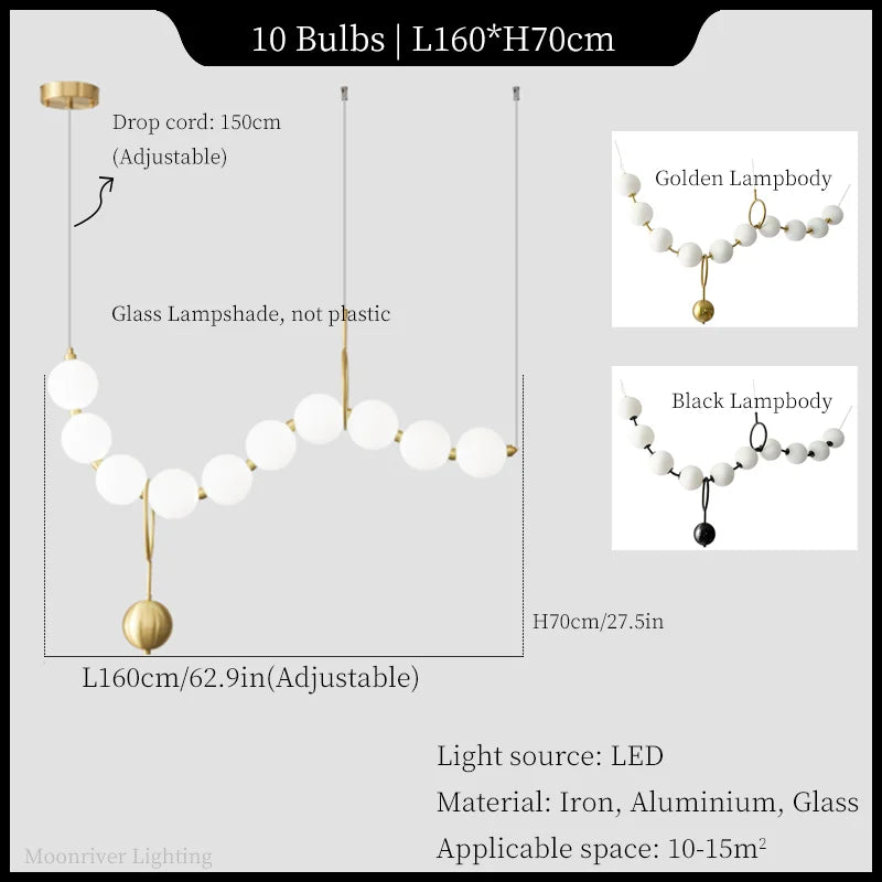 Axyaa White Glass Ball Necklace Pendant Chandelier for Luxury Ambiance