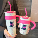 Axyaa Cute Thermos Water Bottle Insulated Stainless Steel Tumbler with Straw