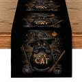 Axyaa Black Cat Broom Jar Hat Table Runner Halloween Decor