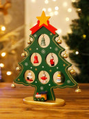 Axyaa Wooden Green Christmas Tree Ornament with Bells - Festive Tabletop Holiday Decor