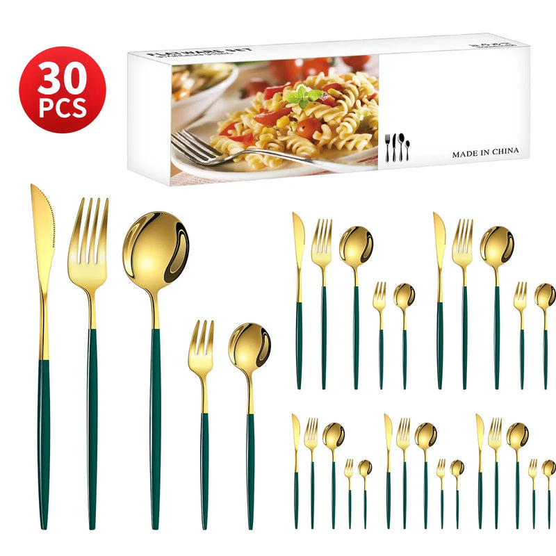 Axyaa 30-Piece Stainless Steel Cutlery Set for Dining Banquets