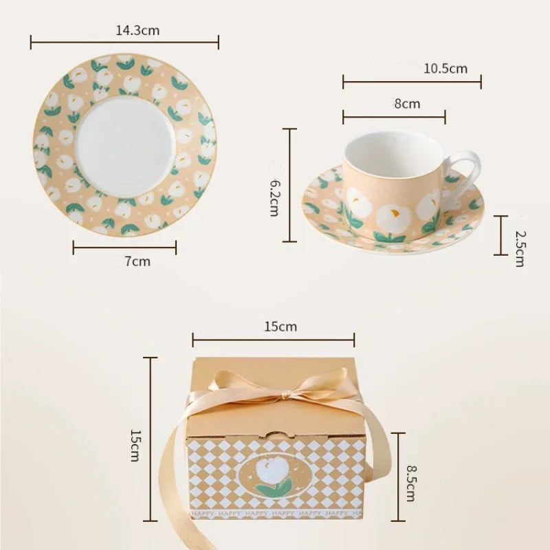 Axyaa Tulip Pattern Ceramic Cup and Saucer Set - Ideal for Tea, Coffee, and Desserts