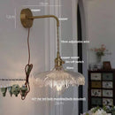 Axyaa Amber Vintage LED Wall Light Glass Copper Pull Chain Switch Bedside Lamp