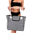 Axyaa Striped Canvas Beach Tote: Foldable, Lightweight, Water-Resistant Travel Bag