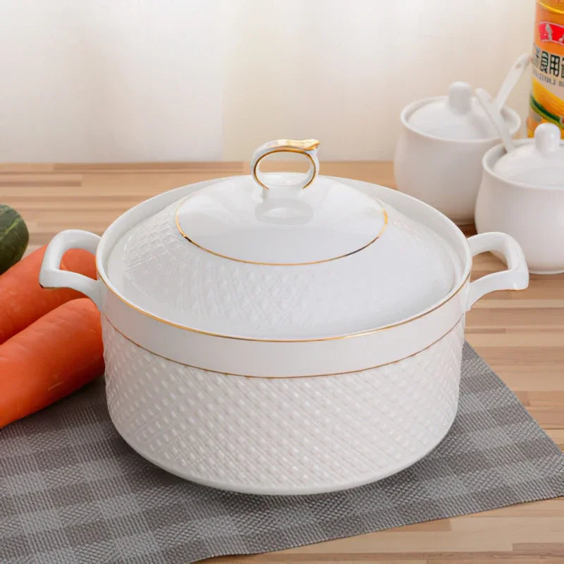 Axya Ceramic Phnom Penh Soup Pot with Cover, Nordic Round Pure Color Bowl