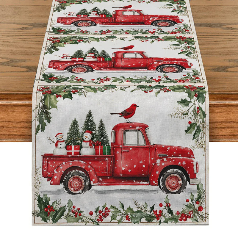 Axyaa Christmas Snow Table Runner for Farmhouse Dining Decor
