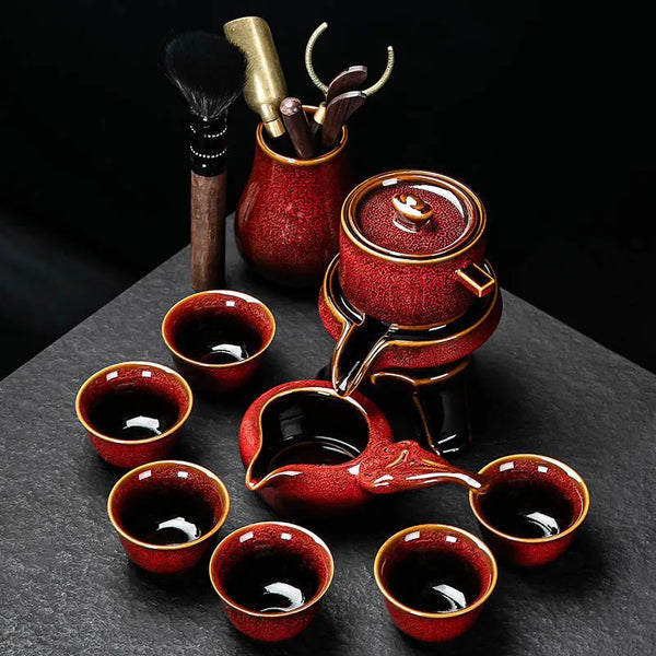 Axya High-End 6-Person Kung Fu Tea Set: Bone Teapot & Cups, Automatic System