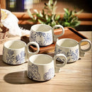 Axyaa Blue Patterned Ceramic Coffee Mug with Double Handles for Home Tea Enjoyment