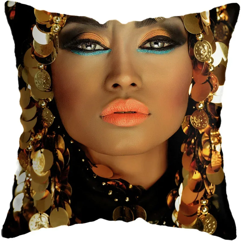 Axyaa Black Gold African Lady Woman Art Deco Pillowcase