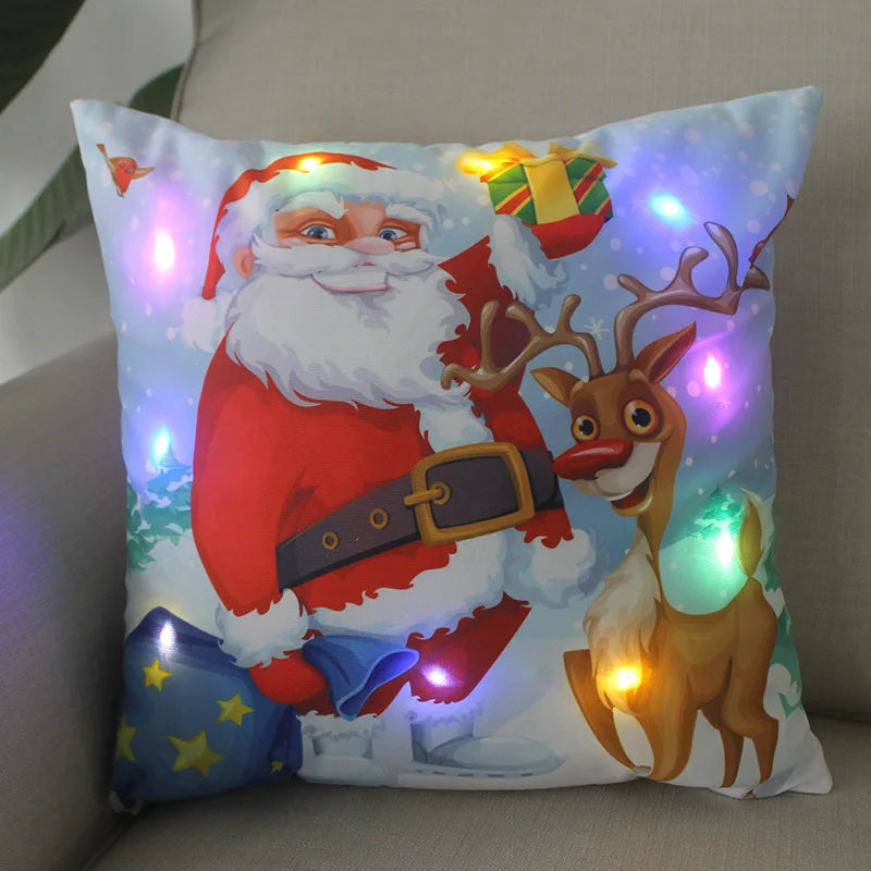 Axyaa LED Xmas Throw Pillows 18x18 inch - Cartoon Christmas Decoration