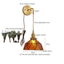 Axyaa Tiffany Glass LED Wall Lamp Pull Chain Switch Vintage Copper Wall Lights