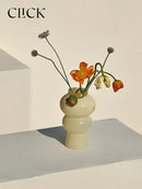 Axya Beige Glass Vase with Cream Circle Design for Home Decor & Flower Arrangement